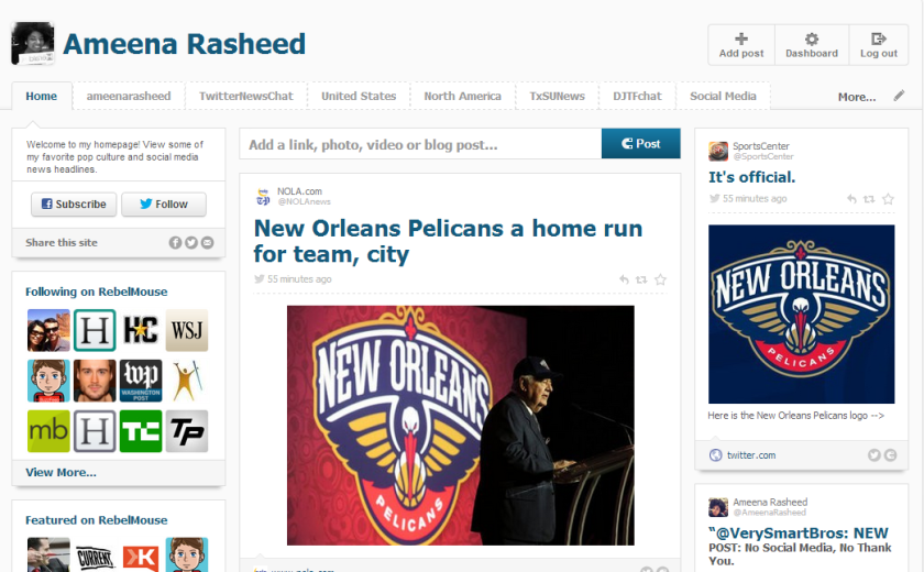 A screenshot of RebelMouse's dashboard.